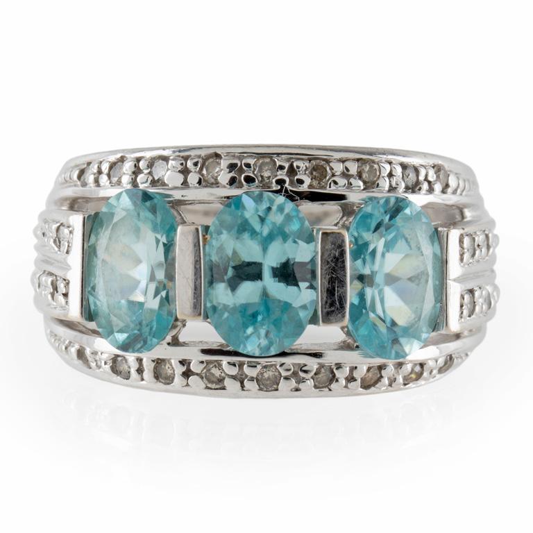 A 14K Diamond and Swiss Blue Topaz Ring (1 of 2)