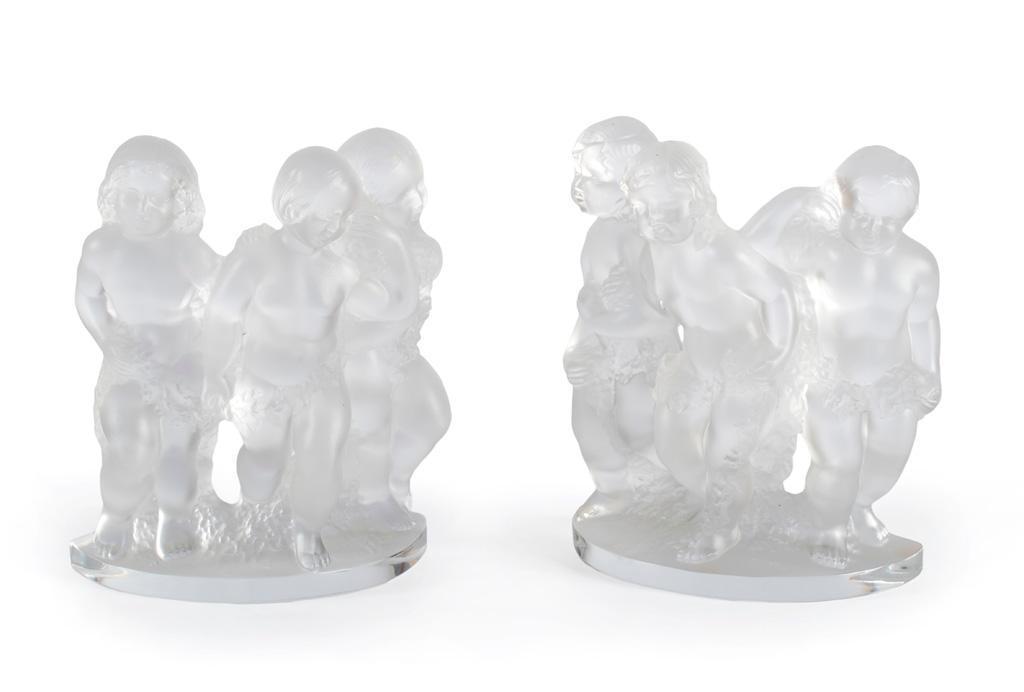 A Pair of Frosted Crystal Lalique Cherub Bookends (1 of 4)