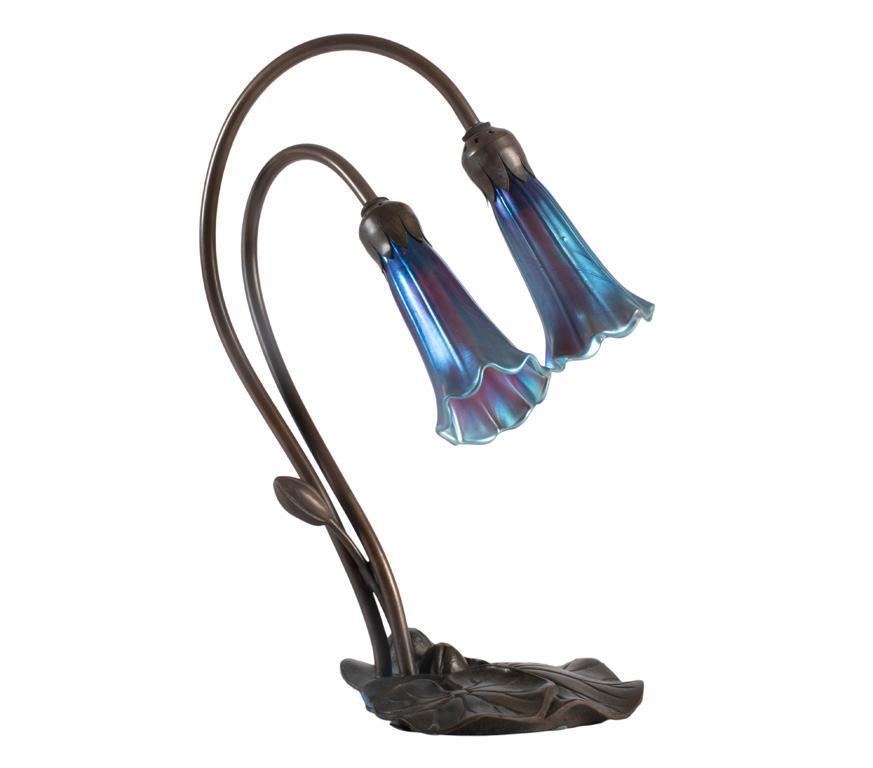 A Bronze Lily Pad Lamp with Iridescent Blue Shades (1 of 3)