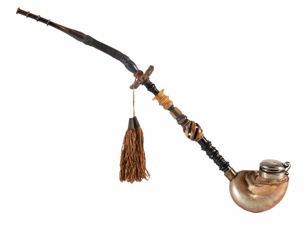 A Mother of Pearl Shell Pipe with Turned Stem (1 of 4)