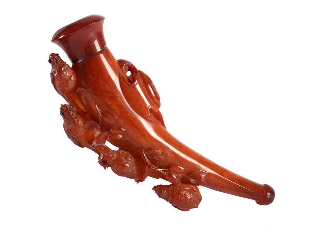 A Finely Carved Amber Pipe with Carved Parrots (1 of 4)