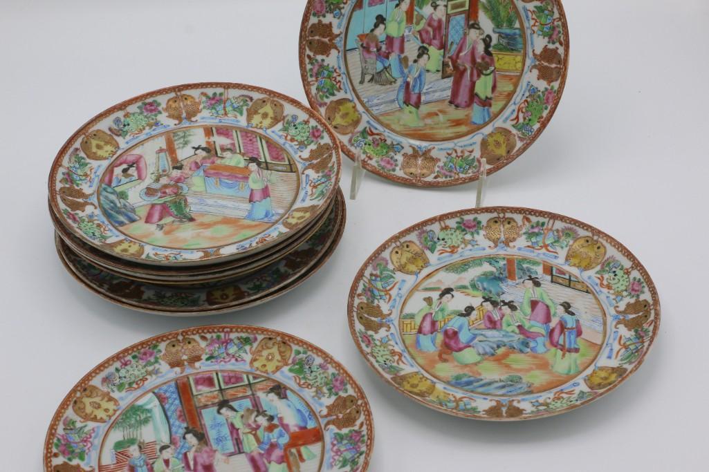 19thc. Chinese Export Porcelain Rose Mandarin Plates (9) (1 of 11)