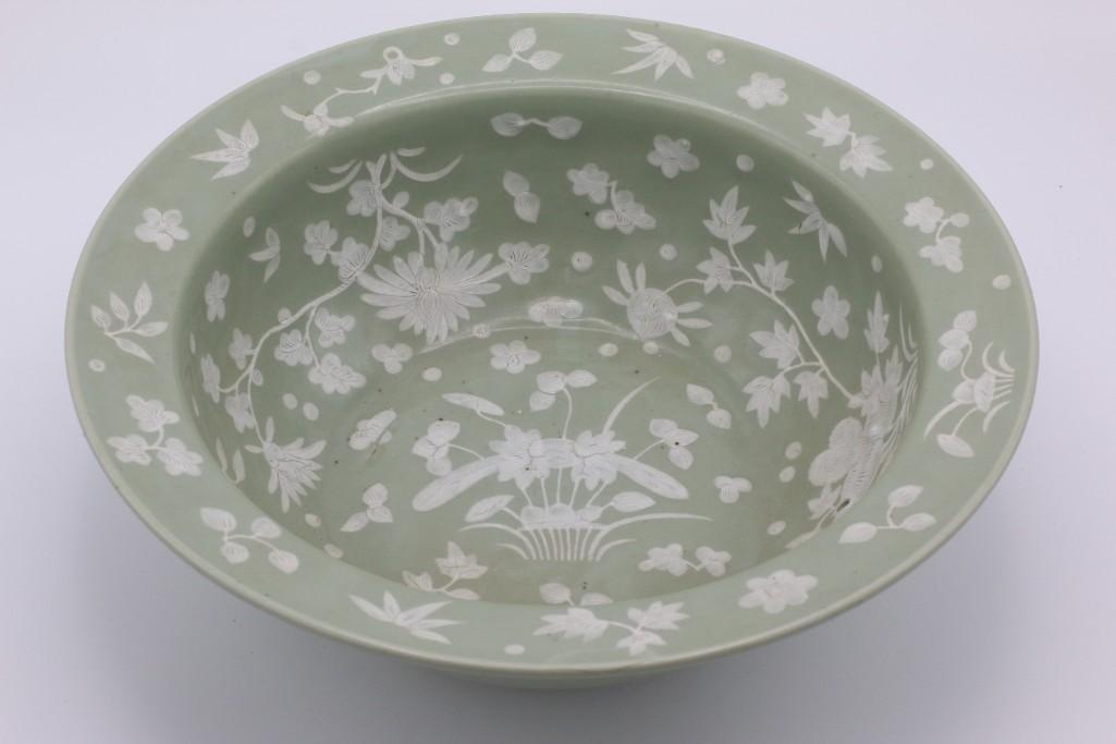 A Large Green Primitive Earthenware Bowl (1 of 3)