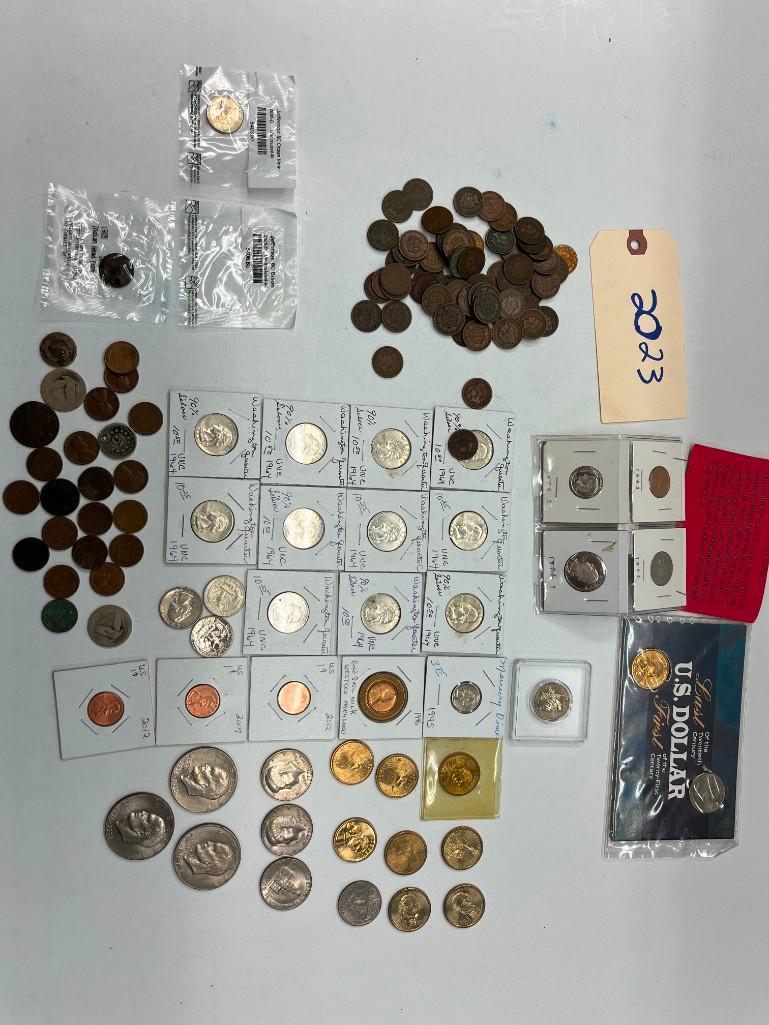 Group of Indian Head Pennies and American Quarters, dimes and Nickles (1 of 13)