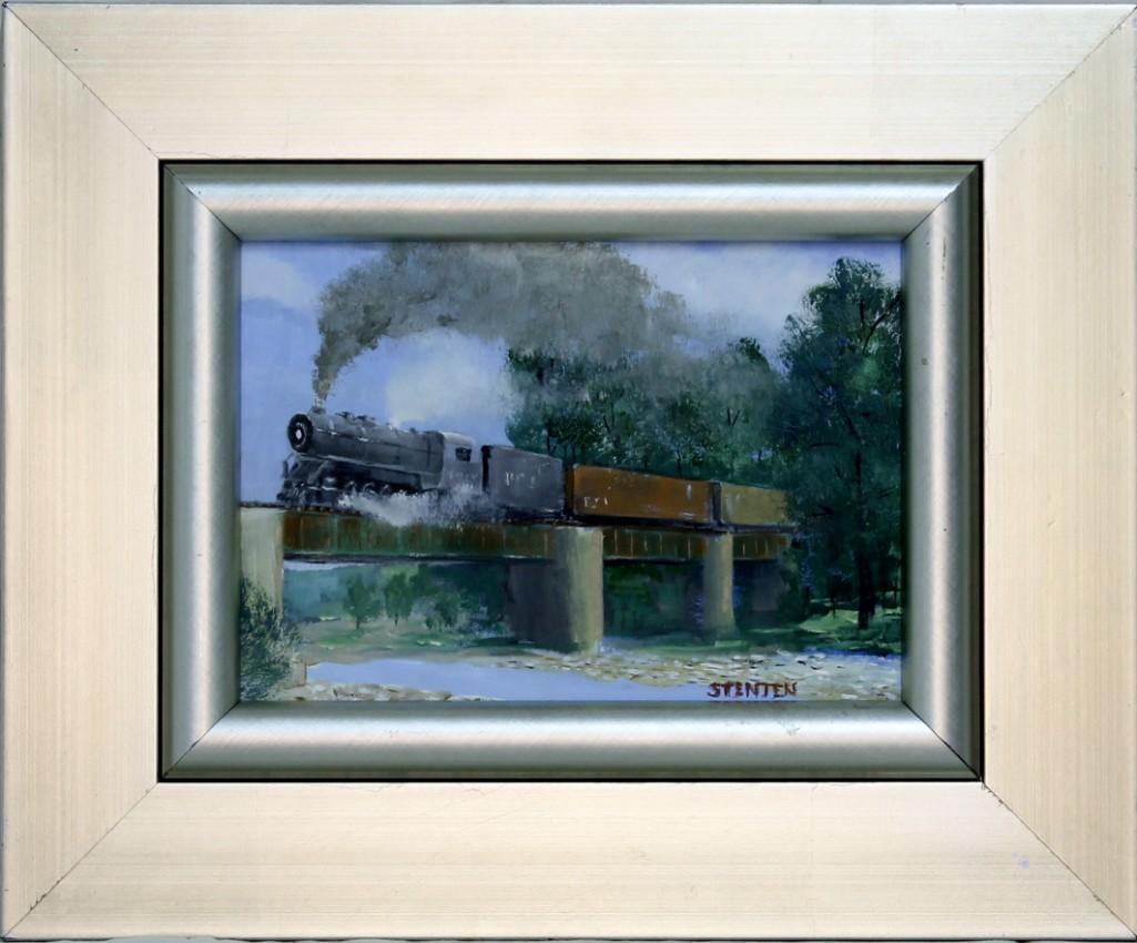 Stenten, Oil, Train on Bridge, 20th Century (1 of 3)