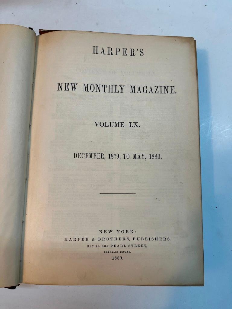 Collection of 7 Antique Books: Titles include "The Sundial Book" and "Harpers New Monthly Magazine." From the estate and lifelong collection of William Garrett Hodges (1946-2014). Hodges was a Virginia-based dealer