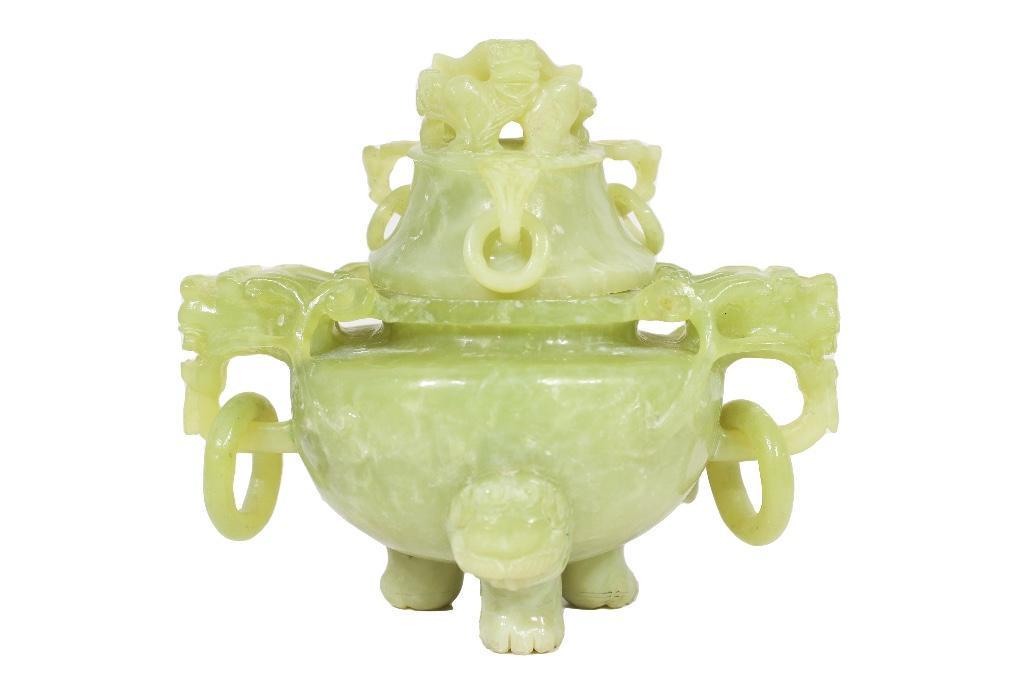 A Green Jade Chinese Carved Incense Burner (1 of 3)