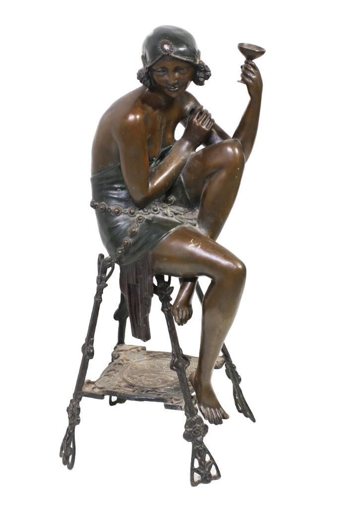 A Champagne Lady Bronze Statue After J.E. Mir (1 of 3)