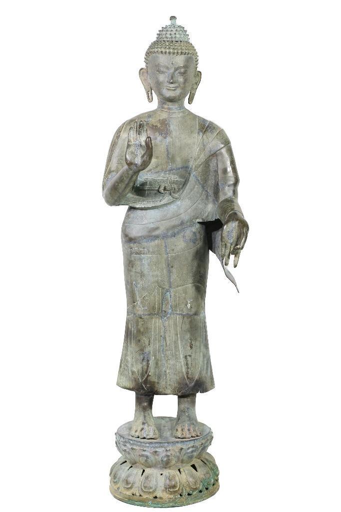 A Large Brass Standing Buddha Statue (1 of 4)