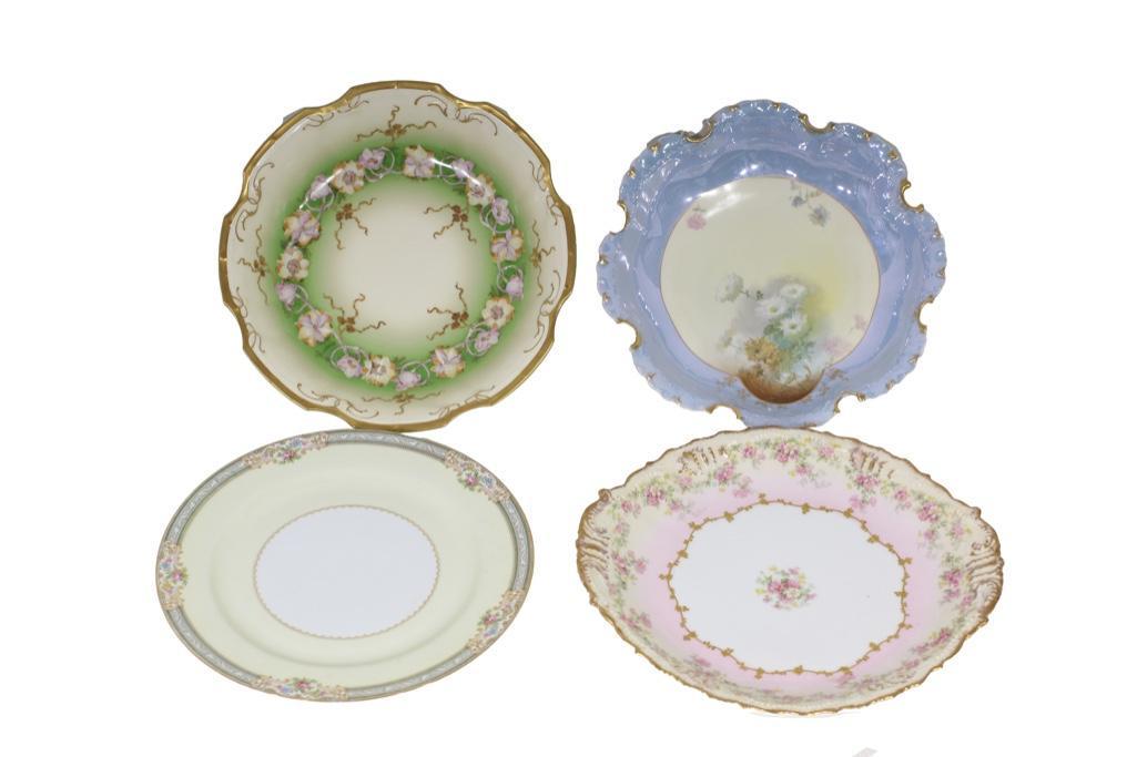 A Lot of Antique Guilt Plates (Limoges, Noitake, Monbijou): Continental, early 20th century. This lot contains a Noritake Lynbrook plate, two Limoges of France bowls, and a Monbijou of Bavaria bowl. All measures about 10.0" in diameter. Paint in good conditi