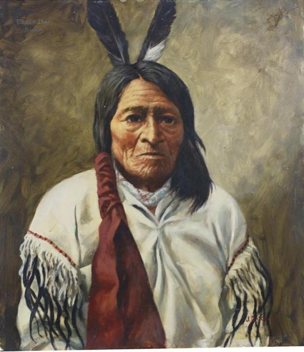John R. Dugan (1918-1996) Oil Painting of Eagle Man (Sioux) (1 of 5)