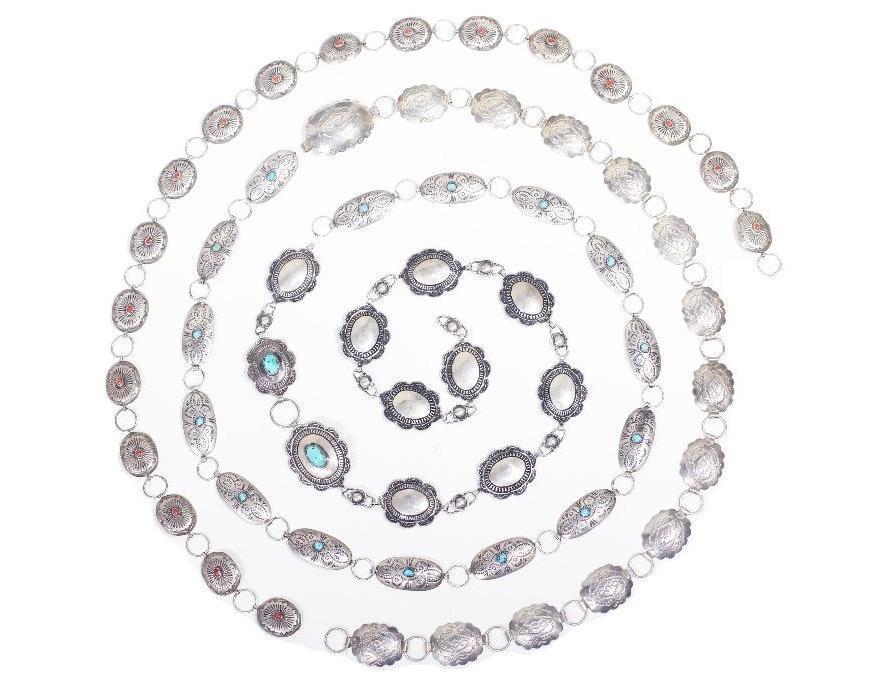 Sterling Silver Turqoise and Coral Vintage Conch Belts (1 of 6)