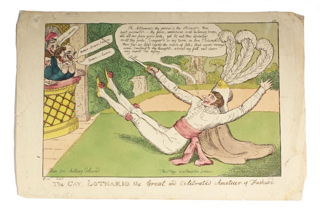 19th Century "The Gay Lithario" Hand-Colored Copper Engraving (1 of 2)