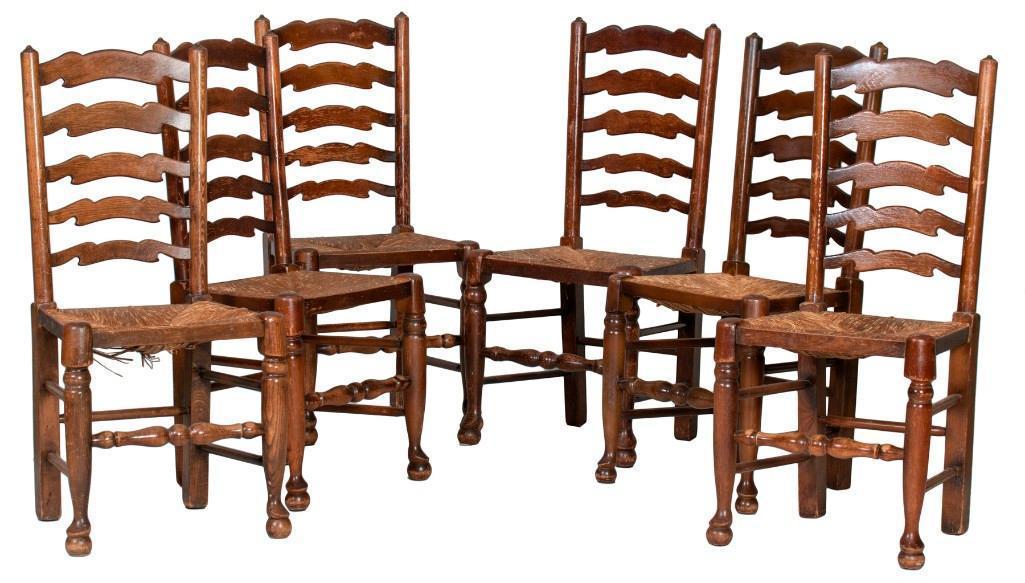 A Group of Six Country French Fruitwood Ladderback Dining Chairs (1 of 2)