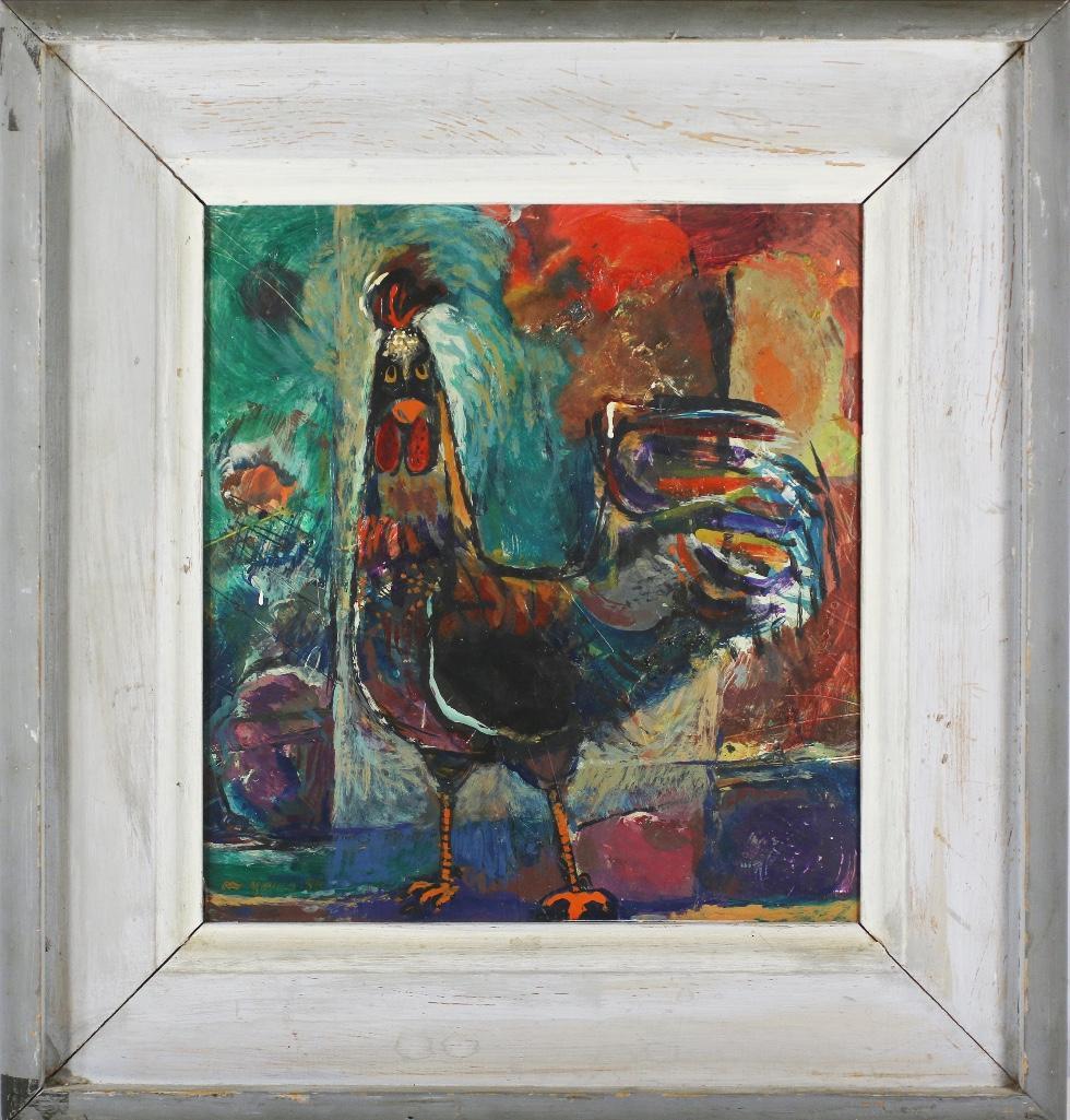 A Rooster Painting on Masonite, Young '52 (1 of 3)