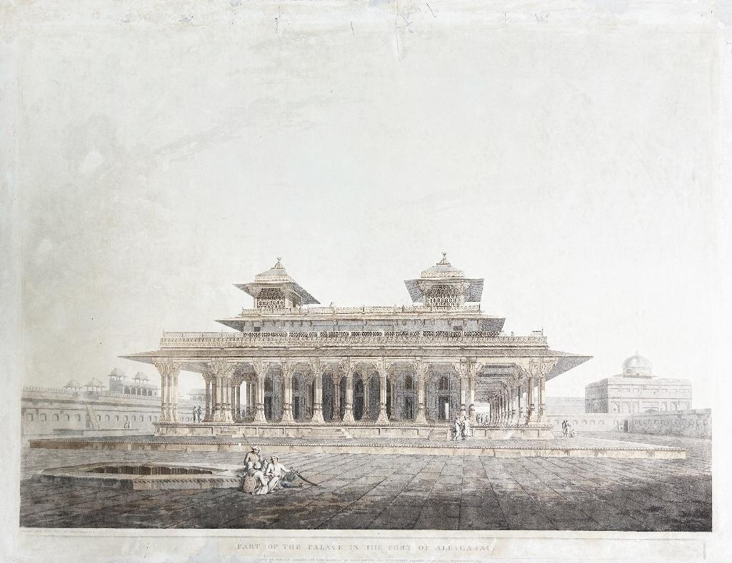 Thomas Daniell (1749-1840) and William Daniell (1769-1837) Palace in the Fort of Allahabad Aquatint: 18th century, c. 1795. 'Part of the Palace in the Fort of Allahabad' aquatint, drawn and engraved by Tho & Daniell. Overall good condition; measures 25 x 20 inches.