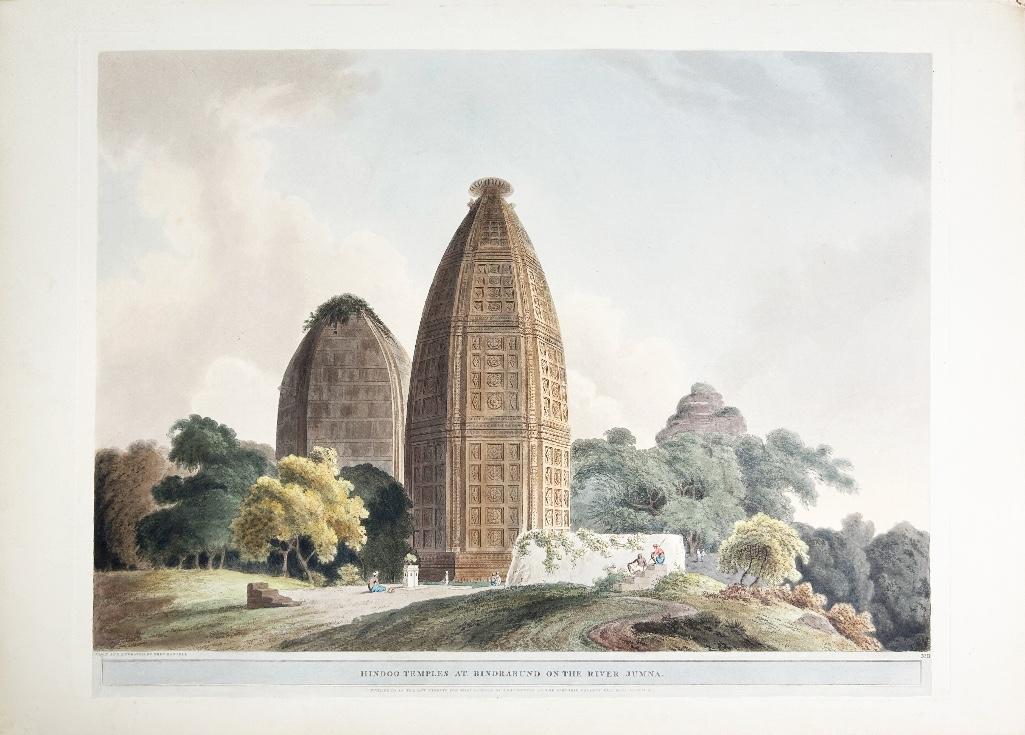 Thomas Daniell (1749-1840) and William Daniell (1769-1837) Hindoo Temples at Bindrabund Aquatint (1 of 2)