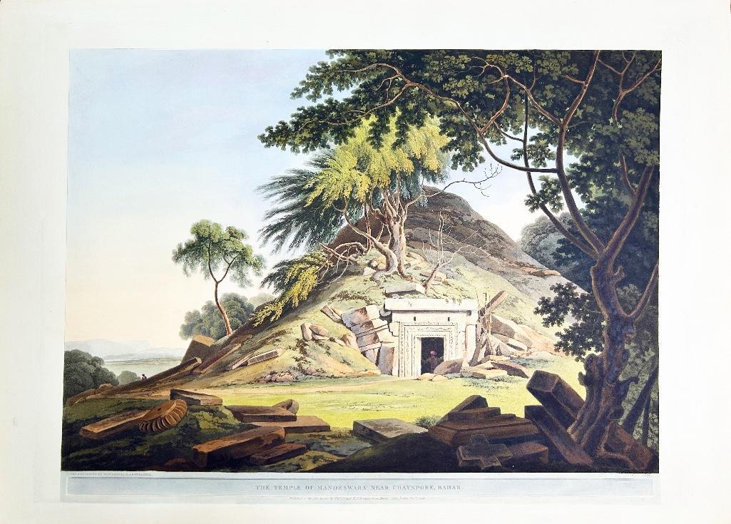 Thomas Daniell (1749-1840) and William Daniell (1769-1837) The Temple of Mandeswara Bahar Aquatint (1 of 2)