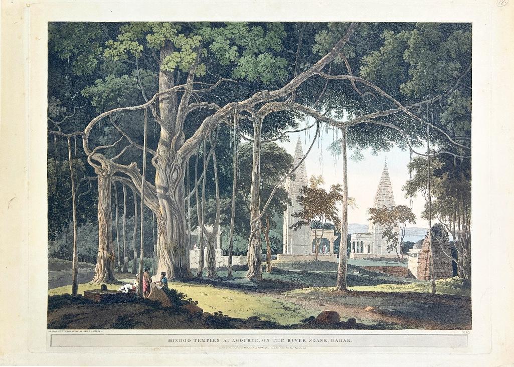 Thomas Daniell (1749-1840) and William Daniell (1769-1837) Hindoo Temples at Agouree Aquatint (1 of 2)