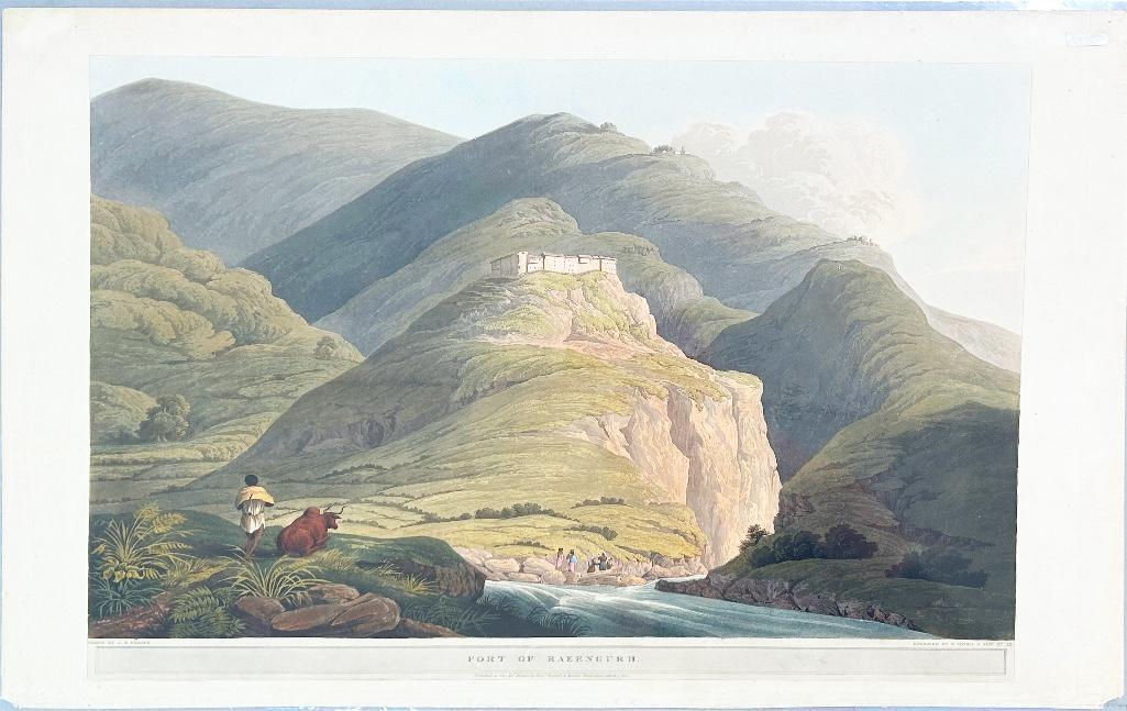 Fraser, James (British, 1783-1856) 'Fort of Raeengurh' Aquatint (1 of 2)