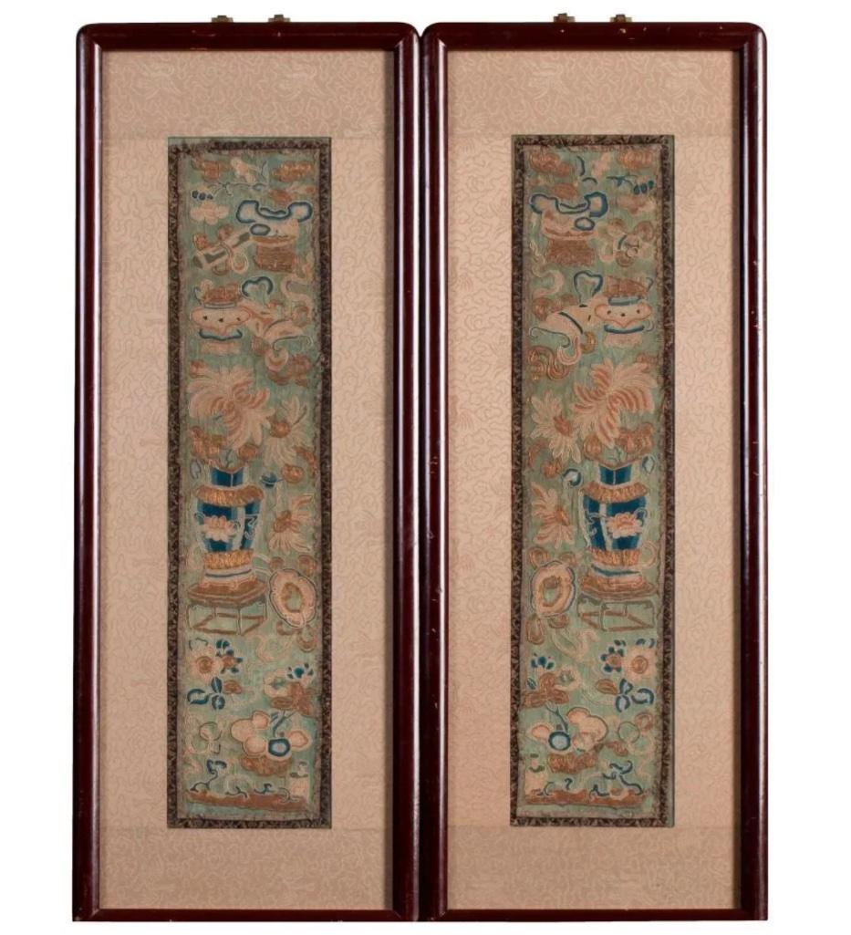 A Pair of Chinese Qing Dynasty Framed Forbidden Stitch (1 of 1)