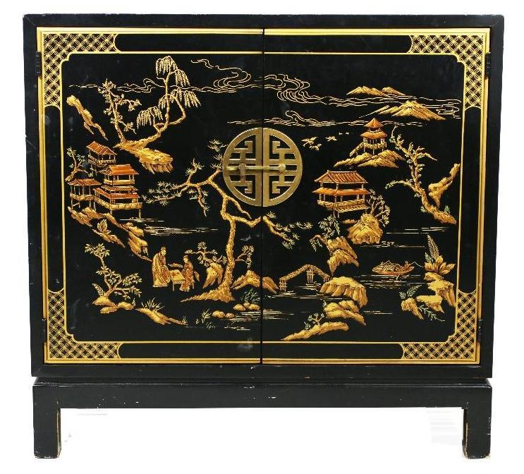A Drexel Heritage Et Cetera Chinoiserie Black Lacquer Cabinet (1 of 4)