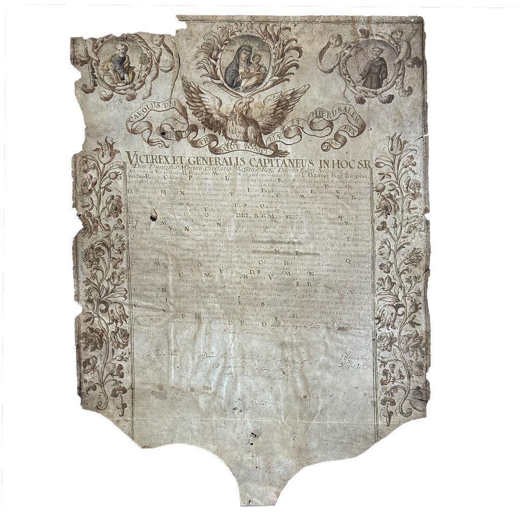 Continental, 18th century. A large document on a cut piece of vellum. Decorated religious imagery (1 of 12)