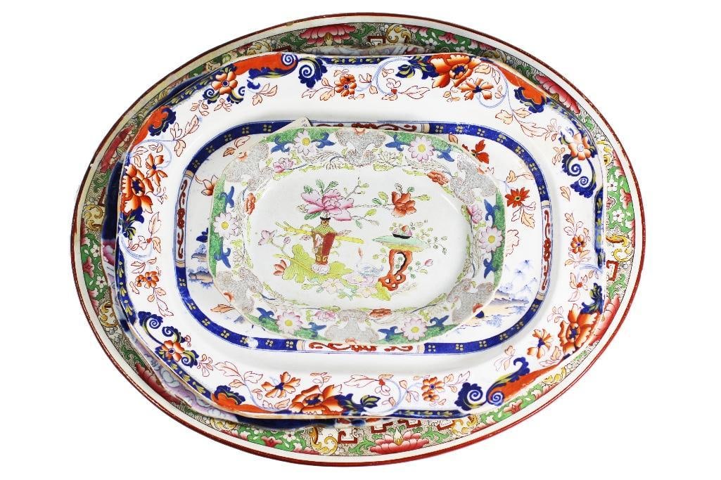 19th century. Group of four fine china platters with enameling. Loss to edge paint and gold (1 of 12)