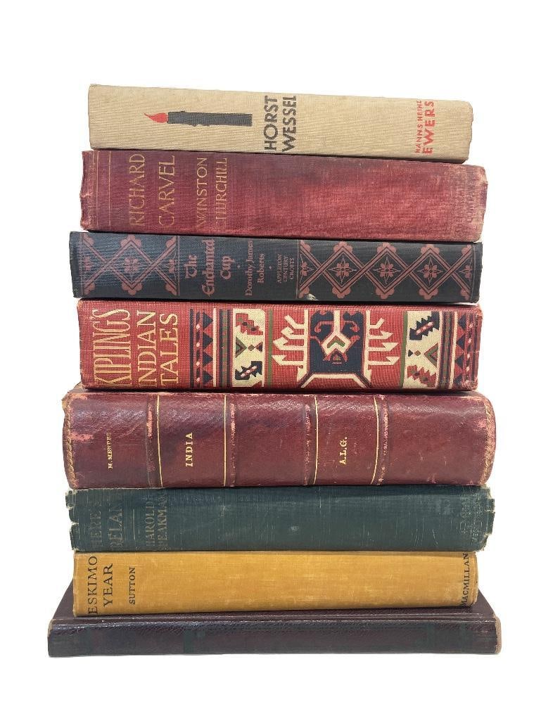 20th century. A lot of 8 vintage books in good condition. Titles include Horst Wessel, Kipling's (1 of 4)