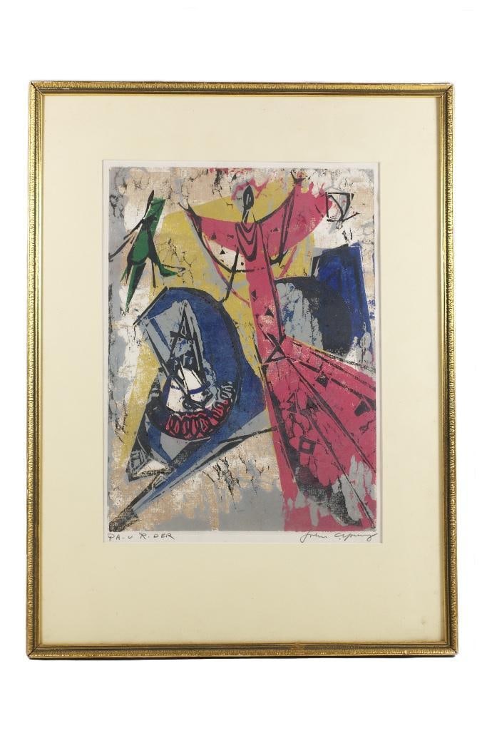 America, 20th century. A framed abstract print attributed to the Honolulu Printmakers. Overall good (1 of 3)