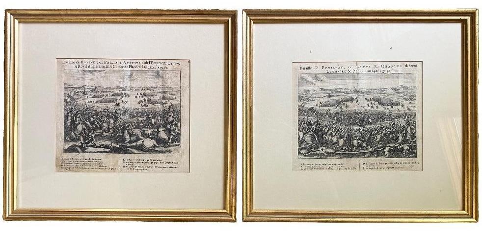 France, 18th century. Two French folio etchings of the Battle of Bovines and the Battle of Fontenay (1 of 3)