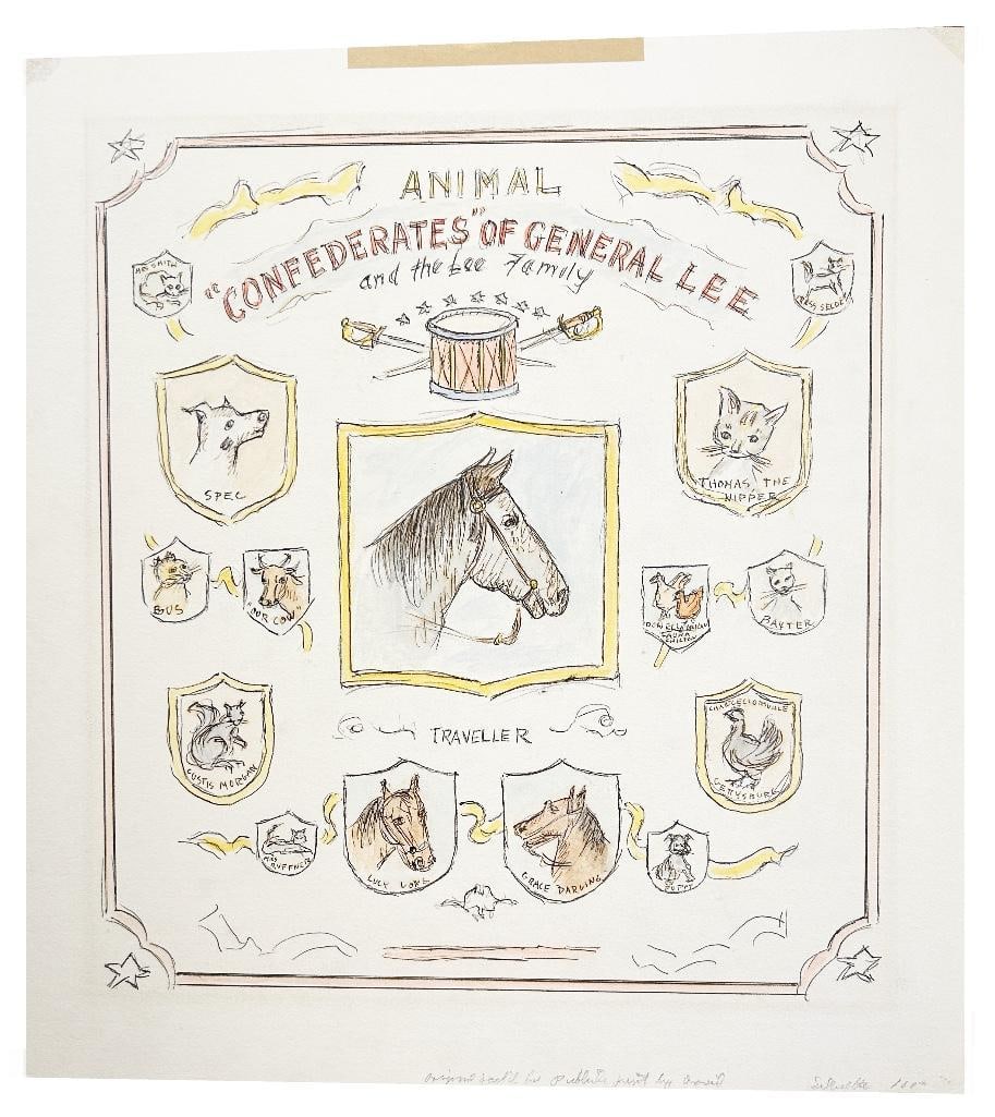 20th century, 1960s. An original pen and watercolor piece by Virginia's David Silvette (1909-1992) (1 of 2)