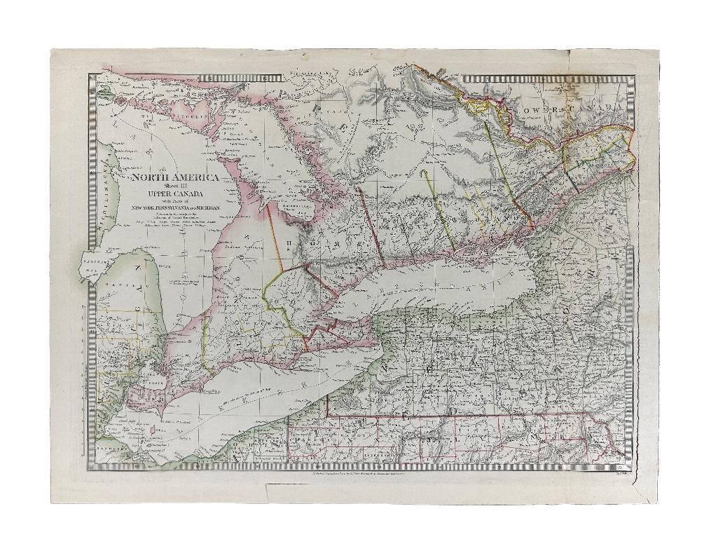 19th century. An original map of North American, Upper Canada, and part of New York, Pennsylvania,: 19th century. An original map of North American, Upper Canada, and part of New York, Pennsylvania, and Michigan. Published September 1, 1832 by Baldwin & Cradock, London. Overall good condition; very 