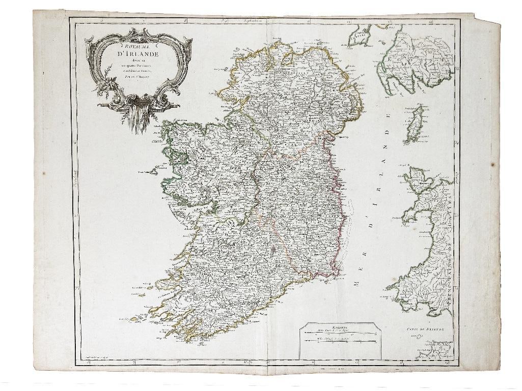 An original map of Royaume D'Irelande, Par les Sr. Robert. On chain laid paper with bright (1 of 1)
