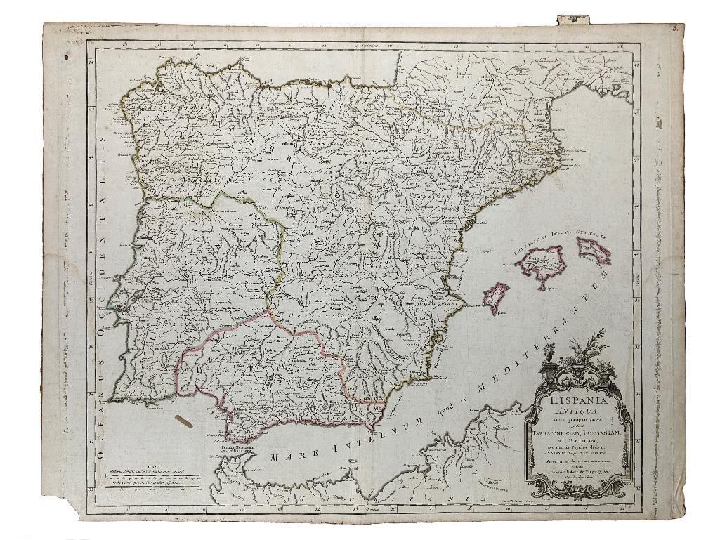 An original map of Hispania Antiqua on chain laid paper with bright hand-drawn outlining. Robert de (1 of 1)