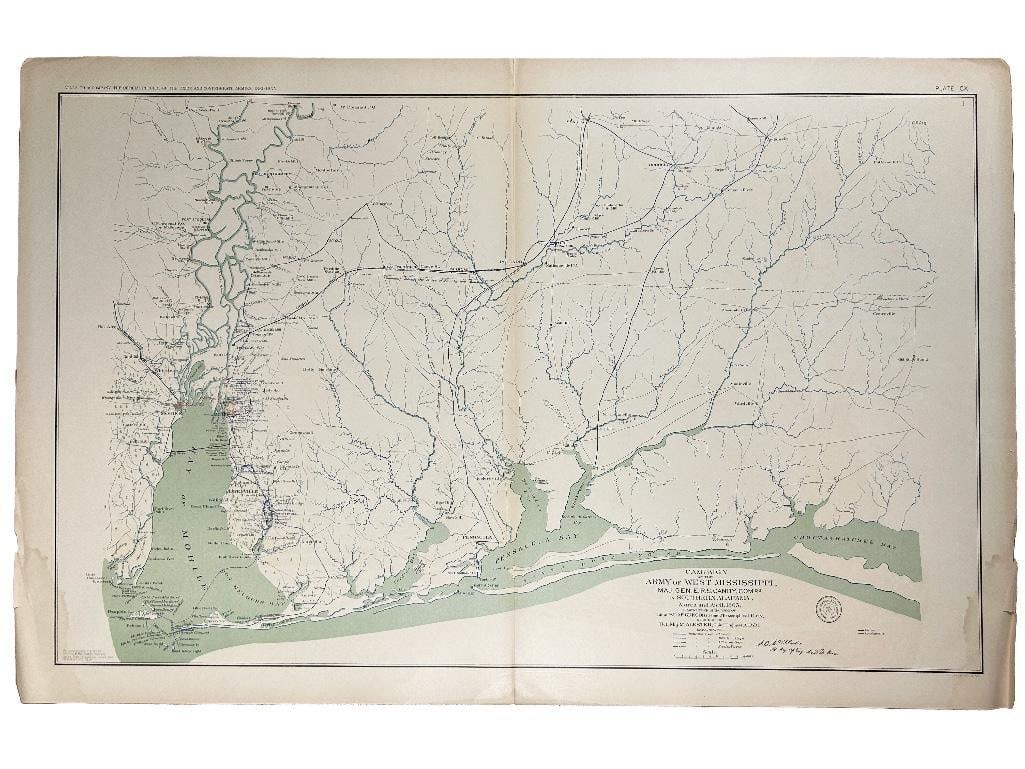 19th century. A clean original Julius & Bien CO, NY map of the Campaign of the Army of West: 19th century. A clean original Julius & Bien CO, NY map of the Campaign of the Army of West Mississippi, 1865. Plate CX. Atlas to accompany the official records of the Union and Confederate Armies, 18