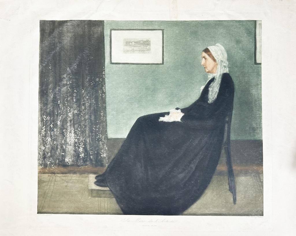 Early 20th century. A Norton Simon lithograph on medium weight paper; plate marks visble in marhins.: Early 20th century. A Norton Simon lithograph on medium weight paper; plate marks visble in marhins. Marked Heliog J. Chauvet middle below print above La Mere de l'artiste. 28 x 22.5 inches; overall g