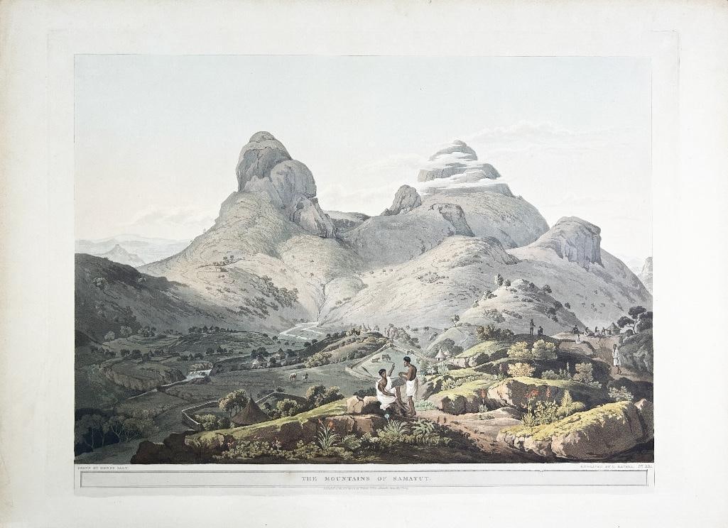 19th century, c. 1809. 'The Mountains of Samayut' aquatint, drawn by Henry Salt and engraved by D.: 19th century, c. 1809. 'The Mountains of Samayut' aquatint, drawn by Henry Salt and engraved by D. Havell. Overall good condition; measures 29 x 21 inches.