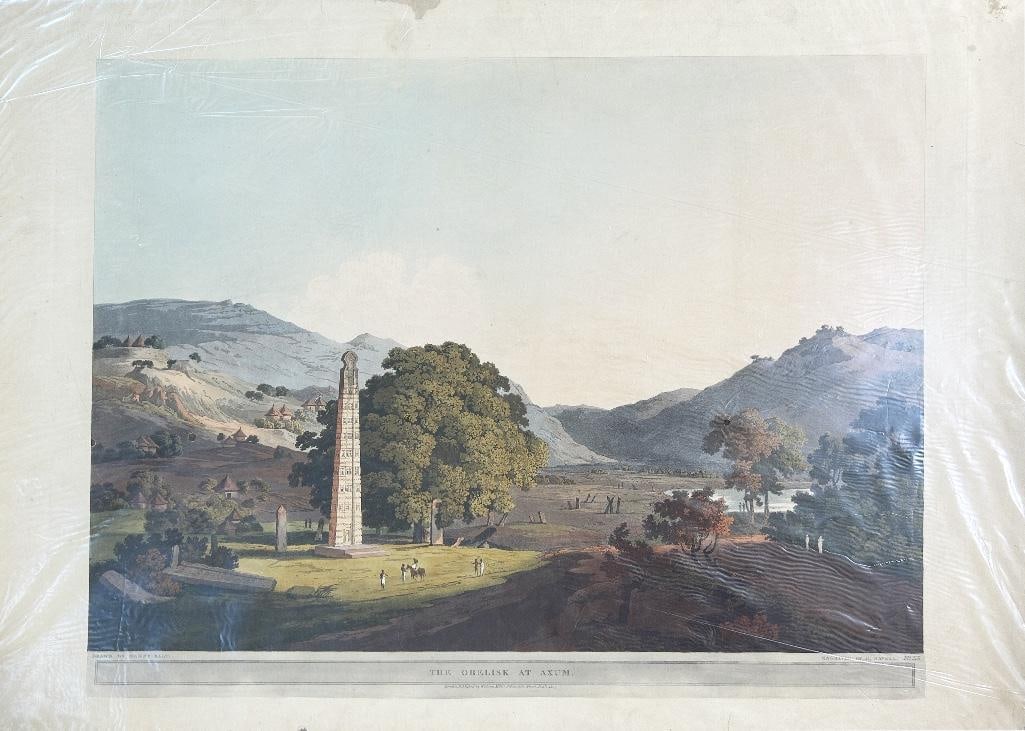 19th century, c. 1809. 'The Obelisk at Axum' drawn by Henry Salt and engraved by D. Havell.: 19th century, c. 1809. 'The Obelisk at Axum' drawn by Henry Salt and engraved by D. Havell. Overall good condition; measures 29 x 21 inches. Toning in margins and light foxing.