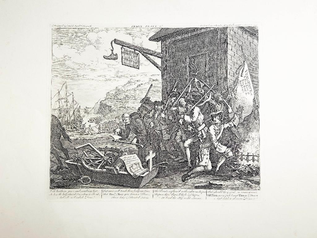 England, 18th century. A folio print a William Hogarth engraving, titled France Plate I. Overall (1 of 1)