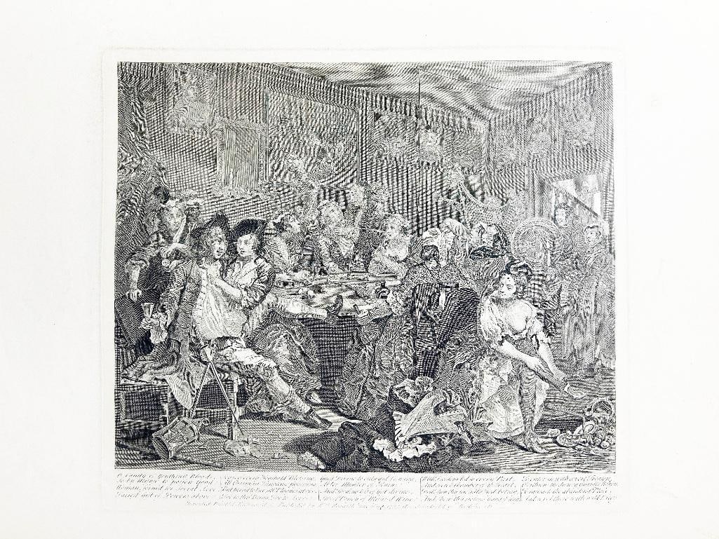 England, early 19th century. A folio William Hogarth engraving from A Rake's Progress. Overall good: England, early 19th century. A folio William Hogarth engraving from A Rake's Progress. Overall good condition, staining in margins. Measures 19 x 25 inches.