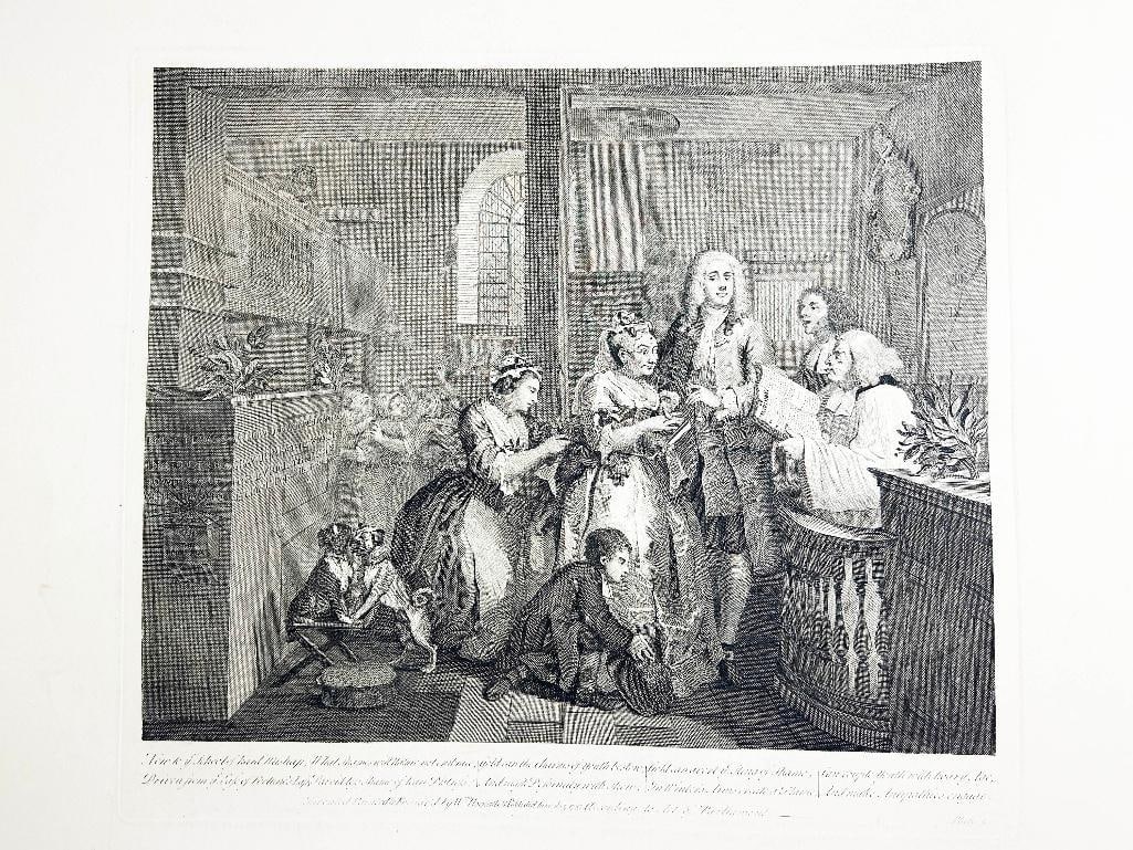England, early 19th century. A folio William Hogarth engraving from A Rake's Progress. Overall good: England, early 19th century. A folio William Hogarth engraving from A Rake's Progress. Overall good condition, staining in margins. Measures 19 x 25 inches.