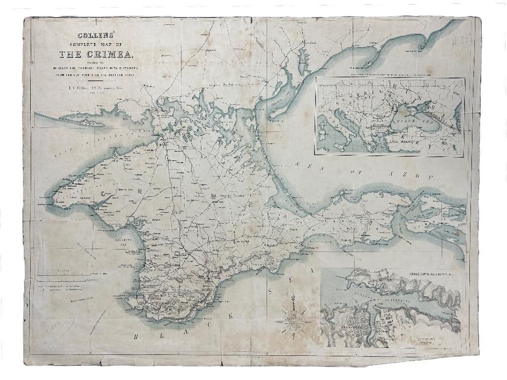 England, 19th century. A map of Crimea by H.G. Collins, London, c. 1854. Pasted on thin linen with (1 of 3)