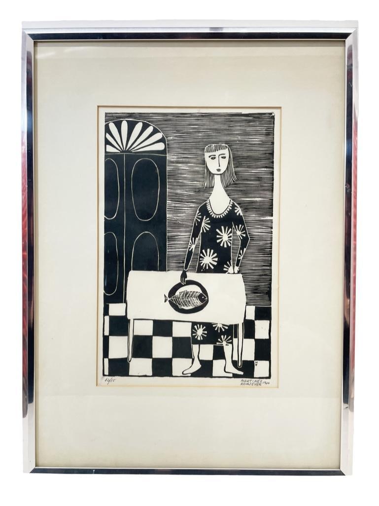 (Argentinian, b. 1931). Linocut print on paper. Numbered 12/15.  18.0" L x 24.0" H; sight 10.0" L x (1 of 2)