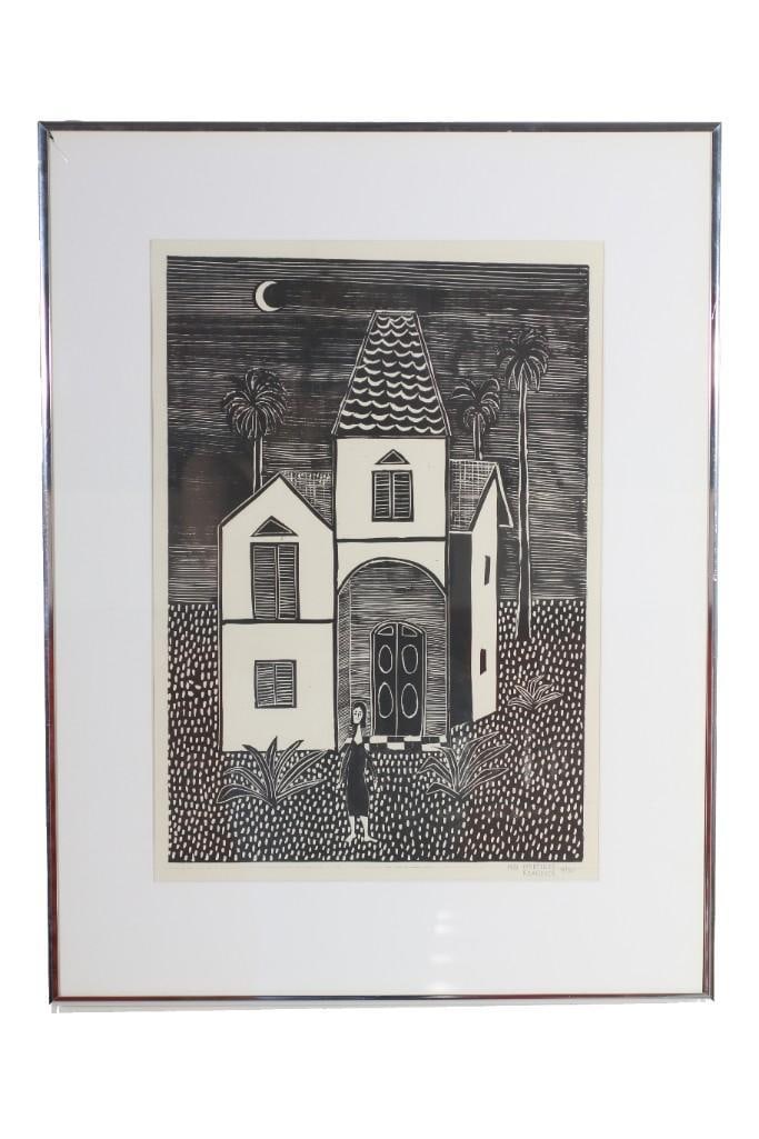 (Argentinian, b. 1931). Black and white print by Martinez Ramseyer. Signed lower right. Marked 1973: (Argentinian, b. 1931). Black and white print by Martinez Ramseyer. Signed lower right. Marked 1973 and numbered 9/30. 20.5" L x 27.0" H; sight 13.0" L x 18.0" H.