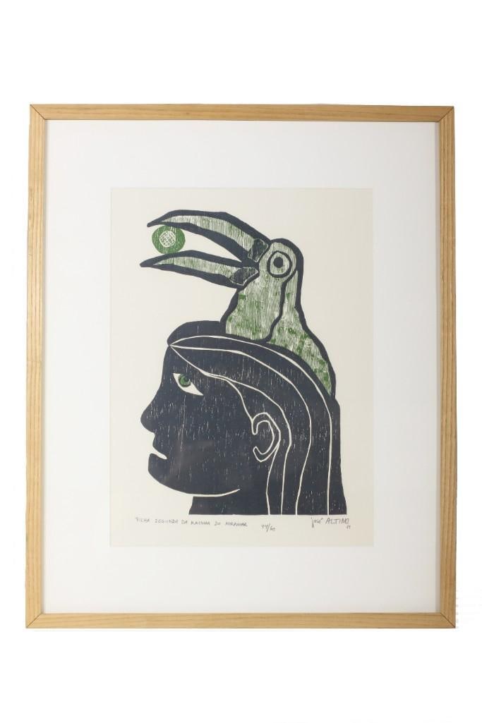 South America, 20th century. Block by Joseph Altino. Signed lower right. Marked 1989 and numbered: South America, 20th century. Block by Joseph Altino. Signed lower right. Marked 1989 and numbered 44/60. 18.0" L x 22.0" H; sight 11.0" L x 15.5" H.