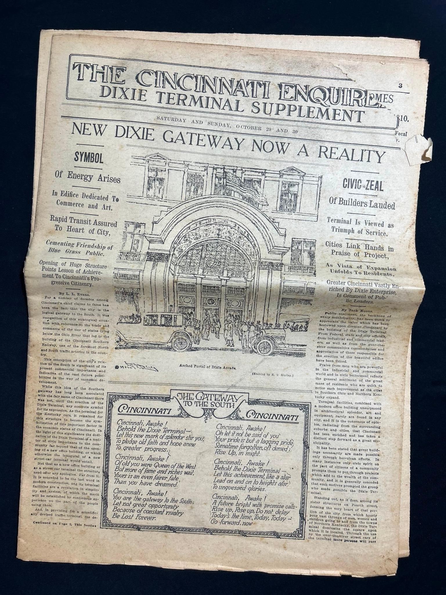 Large Collection of The Cincinnati Enquirer Dixie Terminal Plus Supplement Sheets 1921 (1 of 11)