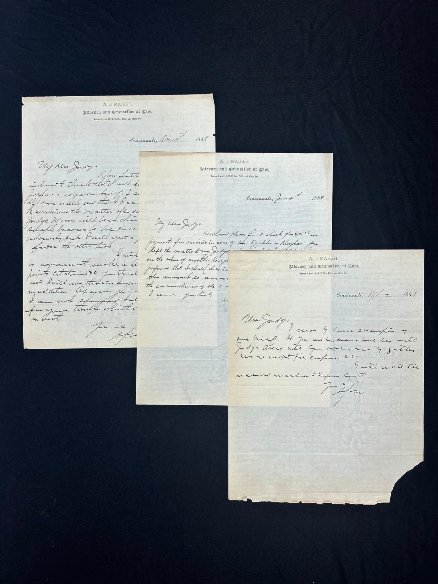 A. J. Marsh Attorney and Counsellor at Law Letters 1888 (1 of 2)