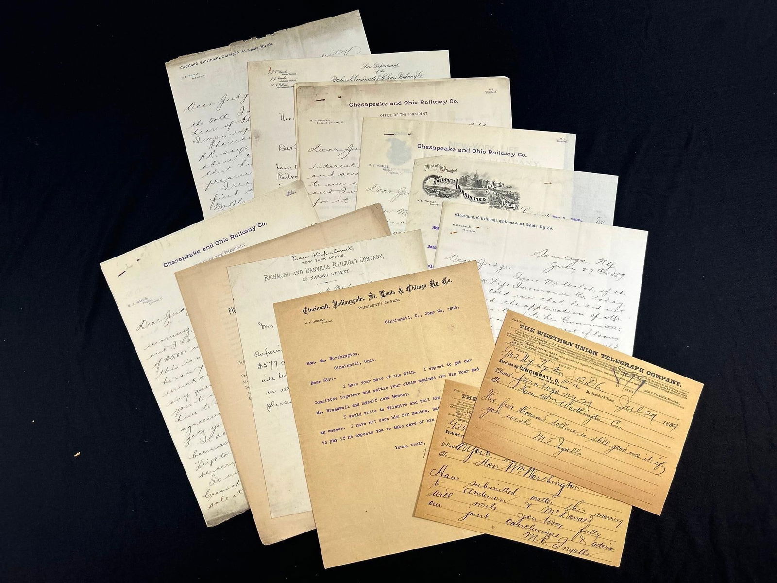 1889 Antique Railroad Letters addressed to Judge Worthington (1 of 7)