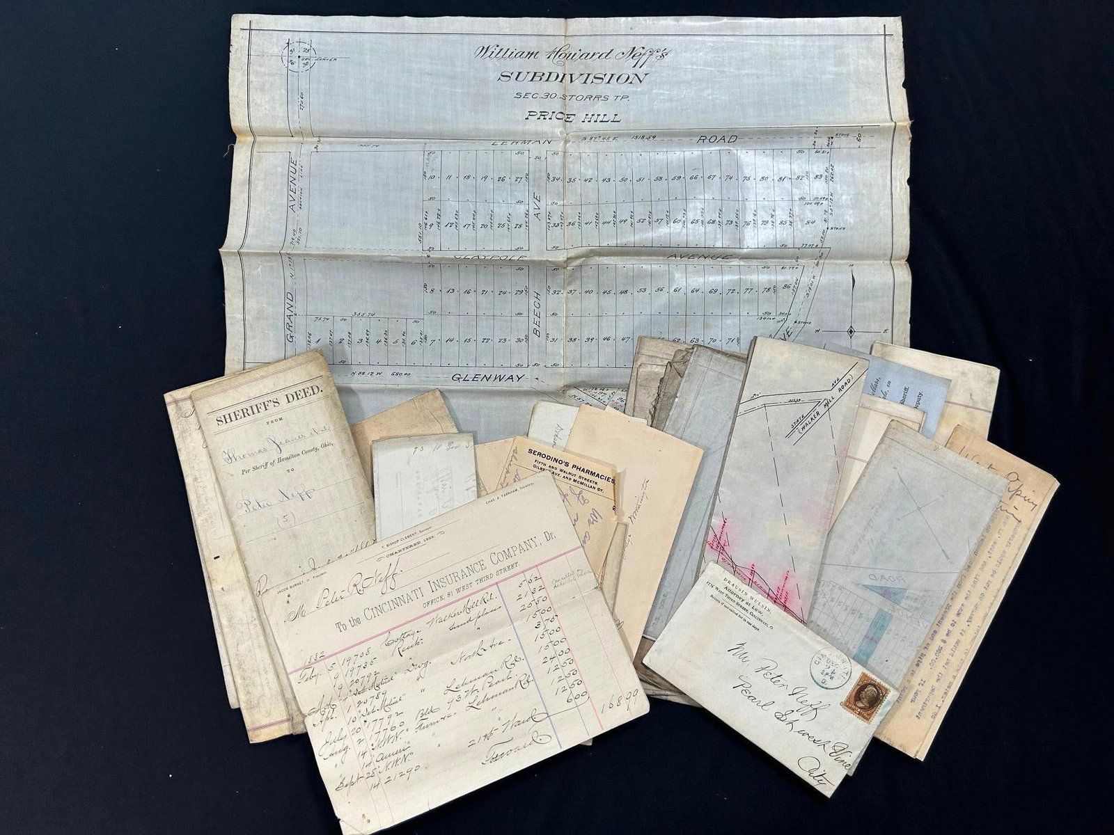 1897 Cincinnati Price Hill Land Surveys and Documents: America, 19th century. A lot of spectacular early planning maps of Cincinnati's West Side area, including Price Hill. Details subdivisions charted by Peter Neff and J.W. Burnet. Platted by Earnsha